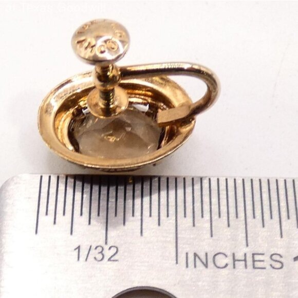 Vintage AMCO Jewels; 14K Overlay; Smoky Quartz Screw On Earrings; 0.5" - Picture 5 of 7